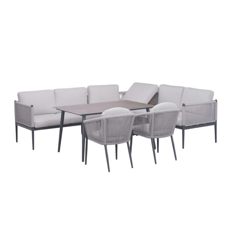 Liadomo "Formello" Dining-Loungeset mit "Latina" Sessel, Gestelle Aluminum anthrazit, Rope & Polster light grey, Tisch 140x85 cm