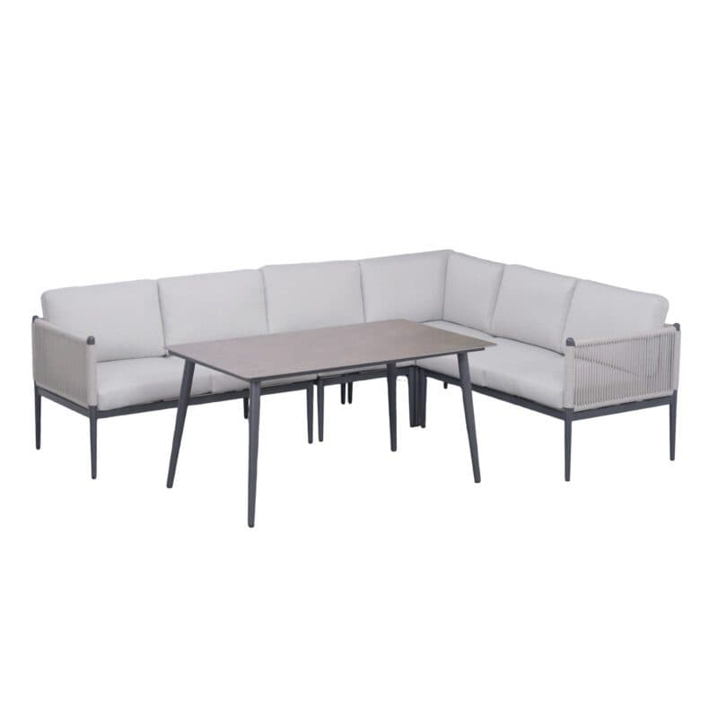 Liadomo "Formello" Dining-Loungeset, lange Seite links, Gestelle Aluminium anthrazit, Rope & Polster light grey, Tisch Sinterstein dunkelgrau, 140x85 cm