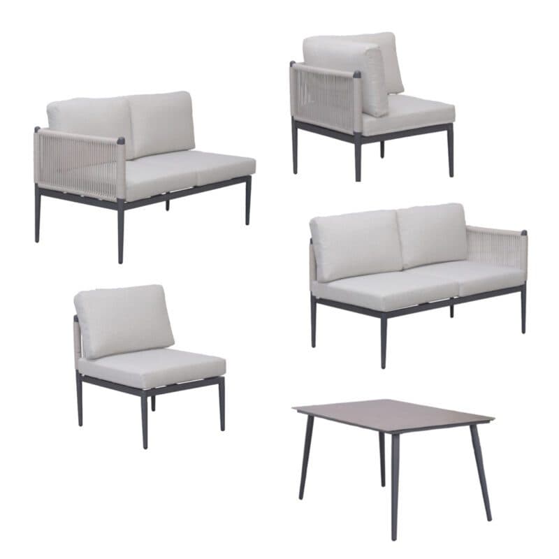 Liadomo "Formello" Dining-Loungeset, 5-teilig: Seitenteil links, Eckteil, Mittelteil, Seitenteil rechts, Diningtisch