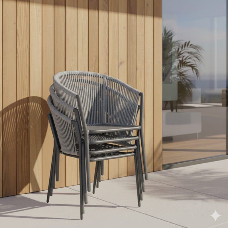 Liadomo "Latina" Diningsessel, Gestell Aluminium anthrazit, Rope light grey, Stapelfunktion