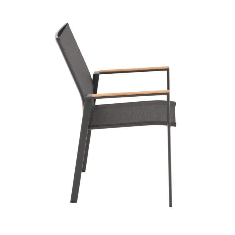 Liadomo "Limbadi" Stapelstuhl, Gestell Aluminium anthrazit, Bespannung Textilen anthrazit, Armlehne mit Teakholz-Auflage