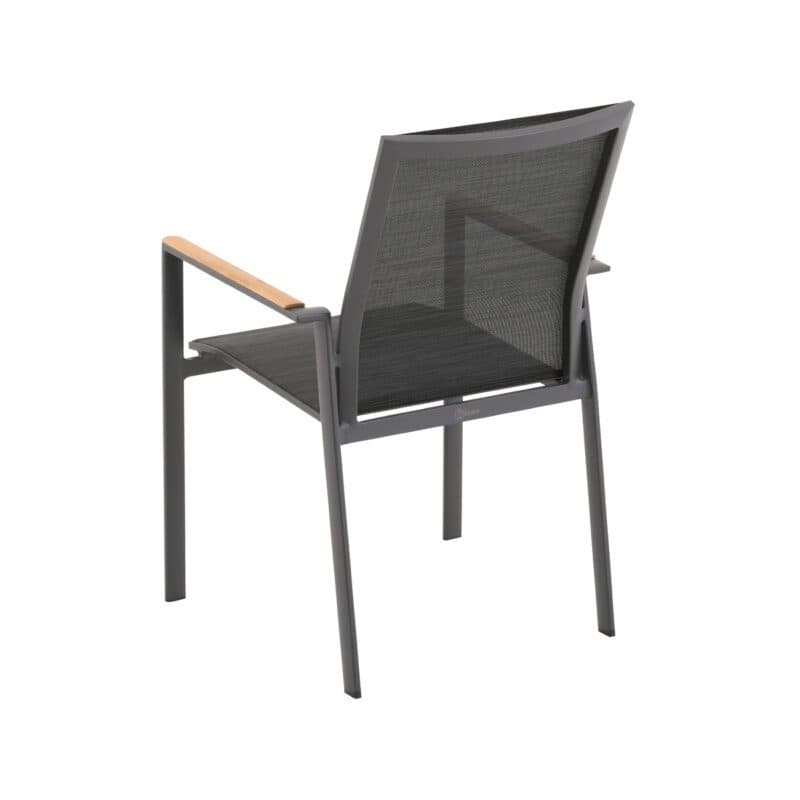 Liadomo "Limbadi" Stapelstuhl, Gestell Aluminium anthrazit, Bespannung Textilen anthrazit, Armlehne mit Teakholz-Auflage