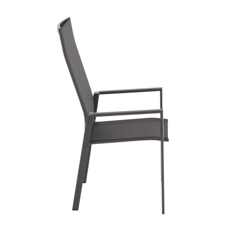 Liadomo "Limbadi" Stapelstuhl mit hoher Rückenlehne, Gestell Aluminium anthrazit, Bespannung Textilen anthrazit, Armlehne mit Aluminium-Auflage anthrazit