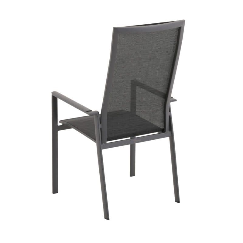 Liadomo "Limbadi" Stapelstuhl mit hoher Rückenlehne, Gestell Aluminium anthrazit, Bespannung Textilen anthrazit, Armlehne mit Aluminium-Auflage anthrazit