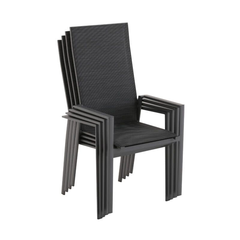 Liadomo "Limbadi" Stapelstuhl mit hoher Rückenlehne, Gestell Aluminium anthrazit, Bespannung Textilen anthrazit, Armlehne mit Aluminium-Auflage anthrazit