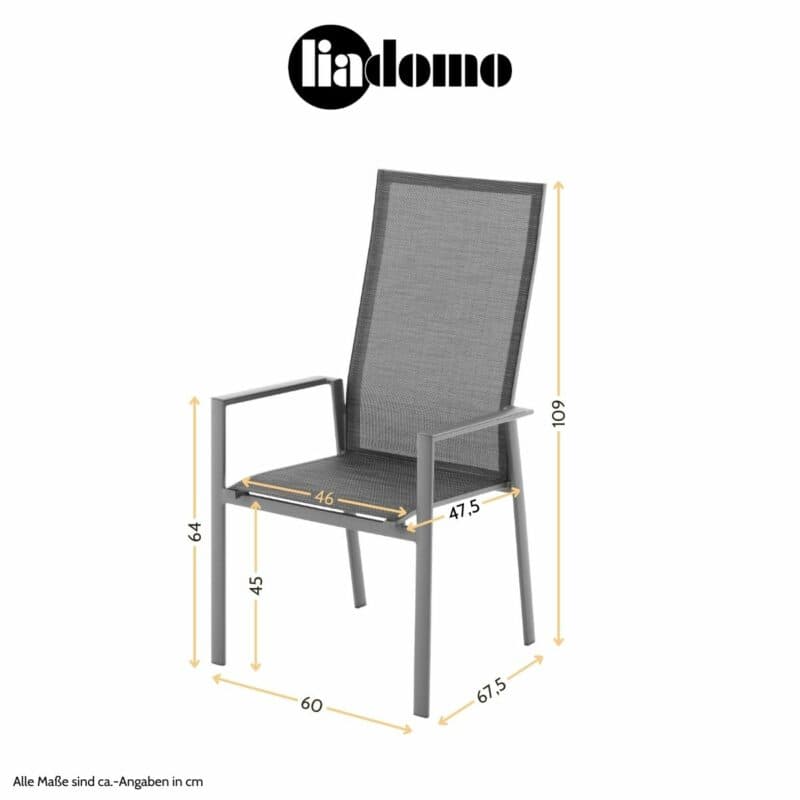 Liadomo "Limbadi" Hochlehner mit Textilen, Maßangaben