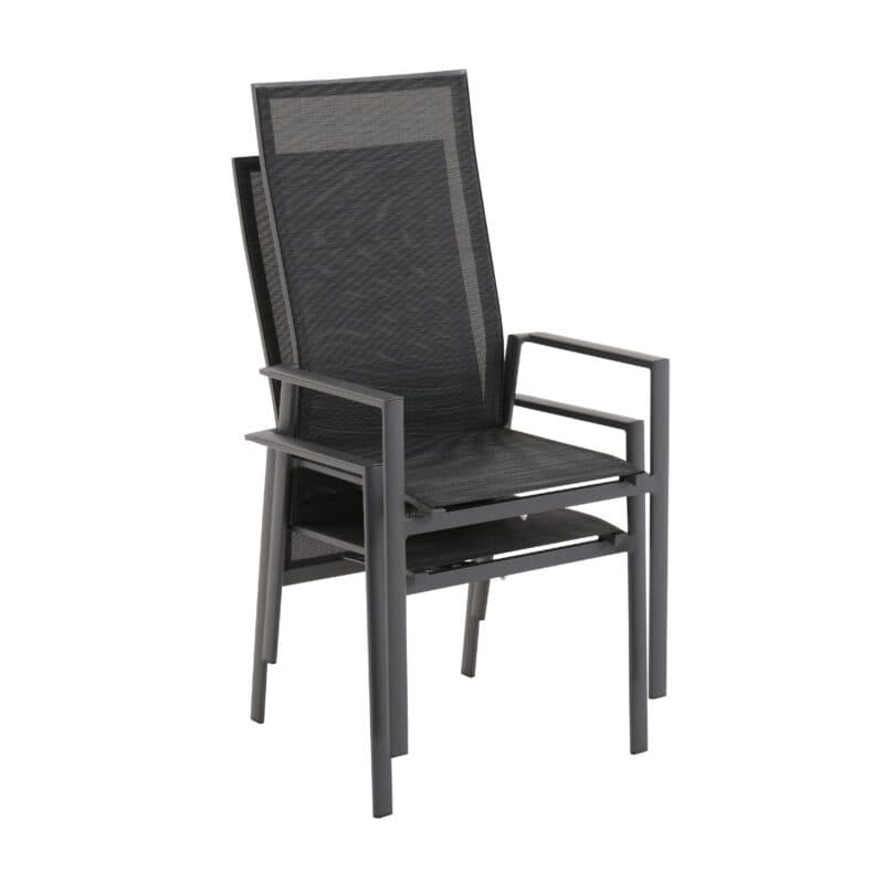 Liadomo "Limbadi Move" Hochlehner mit verstellbarer Rückenlehne, Gestell Aluminium anthrazit, Bespannung Textilen anthrazit, Armlehne mit Aluminium-Auflage anthrazit