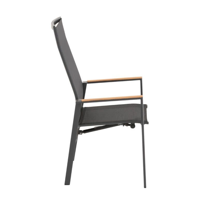Liadomo "Limbadi Move" Hochlehner mit verstellbarer Rückenlehne, Gestell Aluminium anthrazit, Bespannung Textilen anthrazit, Armlehne mit Teakholz-Auflage