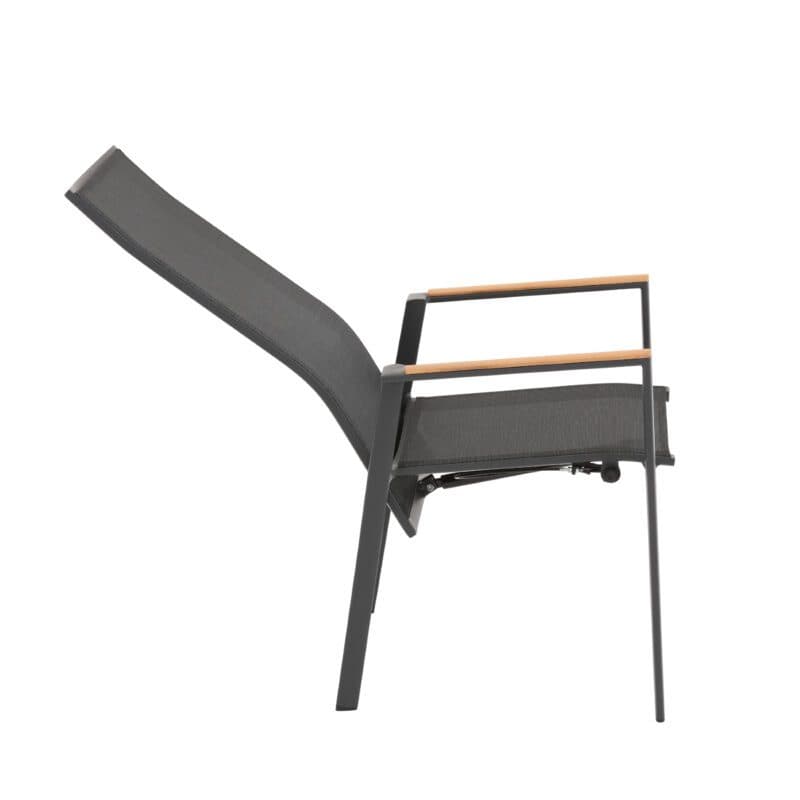 Liadomo "Limbadi Move" Hochlehner mit verstellbarer Rückenlehne, Gestell Aluminium anthrazit, Bespannung Textilen anthrazit, Armlehne mit Teakholz-Auflage