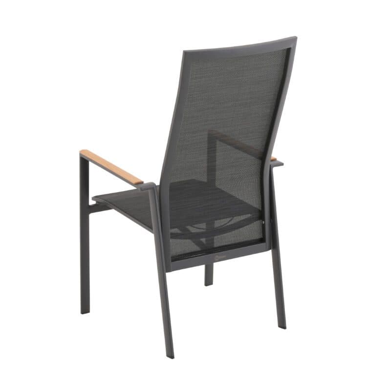 Liadomo "Limbadi Move" Hochlehner mit verstellbarer Rückenlehne, Gestell Aluminium anthrazit, Bespannung Textilen anthrazit, Armlehne mit Teakholz-Auflage