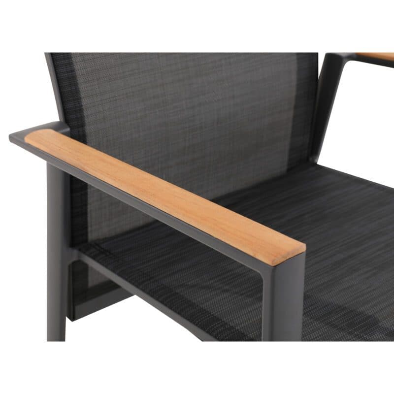 Liadomo "Limbadi Move" Hochlehner mit verstellbarer Rückenlehne, Gestell Aluminium anthrazit, Bespannung Textilen anthrazit, Armlehne mit Teakholz-Auflage