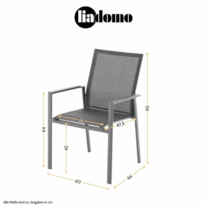 Liadomo "Limbadi" Stapelstuhl mit Textilen, Maßangaben