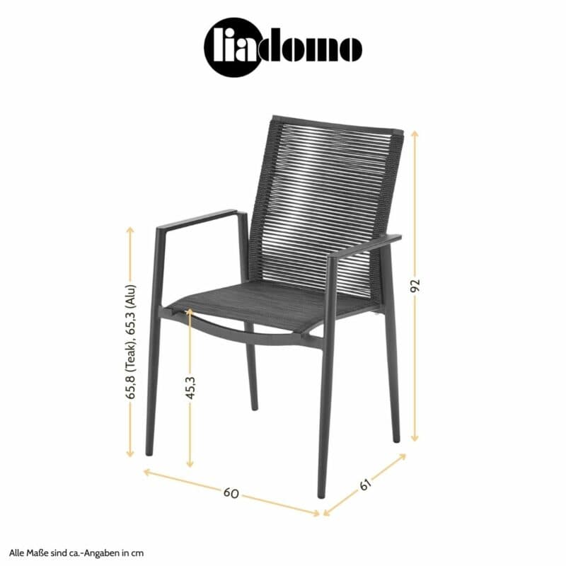 Liadomo "Mannoli" Stapelstuhl mit Rückenlehne Rope, Maßangaben