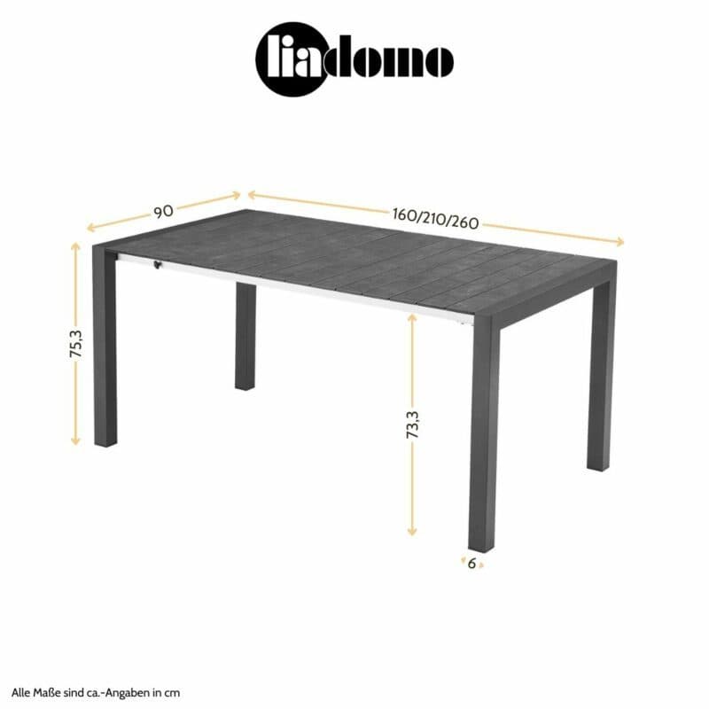 Liadomo "Marano" Ausziehtisch, Maßangaben