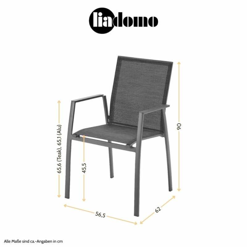 Liadomo "Pellaro" Stapelstuhl, Maßangaben