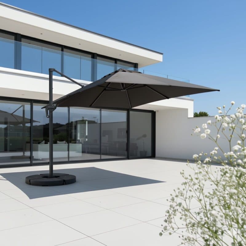 Liadomo "Pineto" Ampelschirm 300x300 cm, eckig, Aluminium anthrazit, Dessin Dark Grey (Bild KI-generiert)