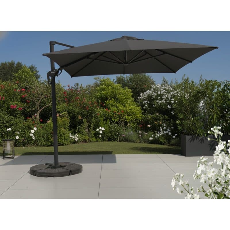 Liadomo "Pineto" Ampelschirm 340x270 cm, eckig, Aluminium anthrazit, Dessin Dark Grey (Bild KI-generiert)