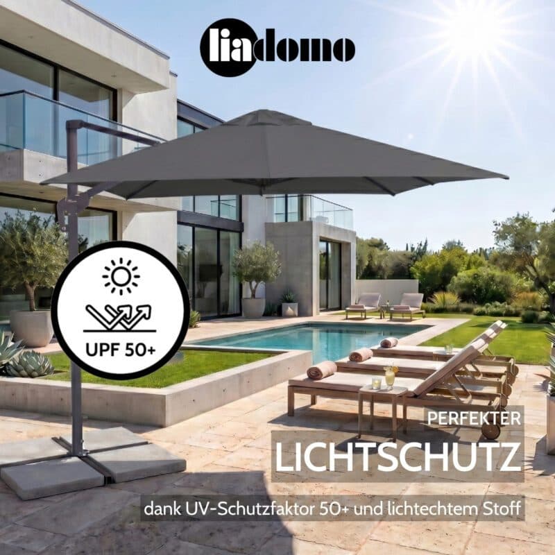 Liadomo "Pineto" Ampelschirm, Aluminium anthrazit, Dessin Dark Grey (Bild KI-generiert)