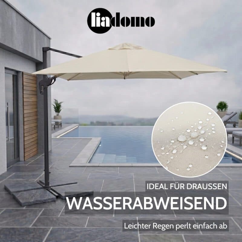 Liadomo "Pineto" Ampelschirm, Aluminium anthrazit, Dessin Off-White (Bild KI-generiert)