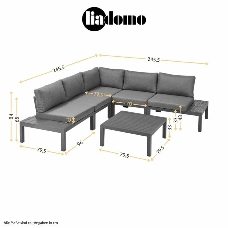 Liadomo "San Carlo" Loungeset mit Alu-Ablagen, Maßangaben