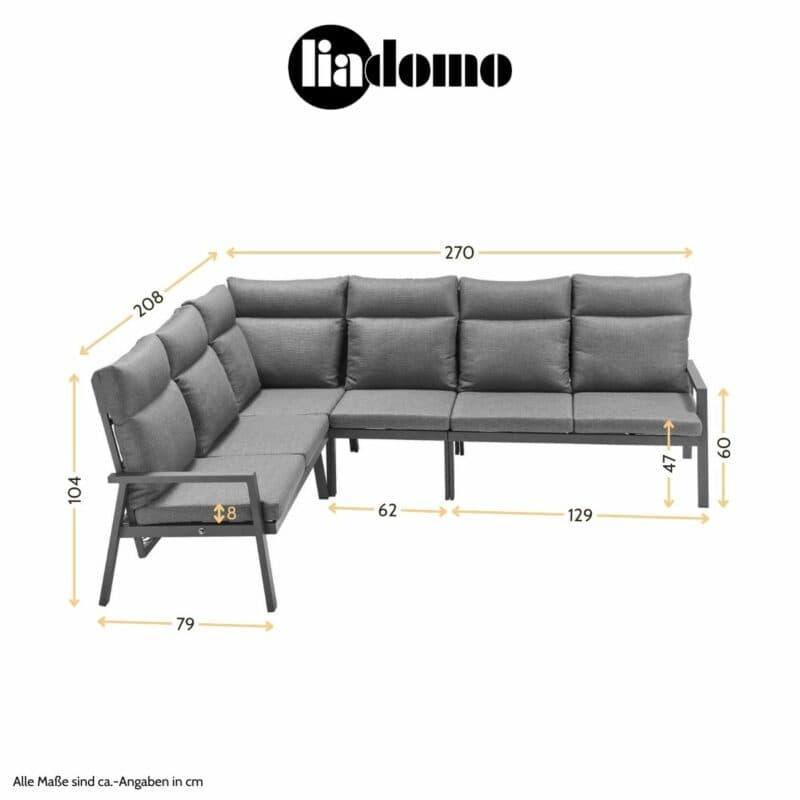 Liadomo "Scapoli" Ecklounge, Maßangaben