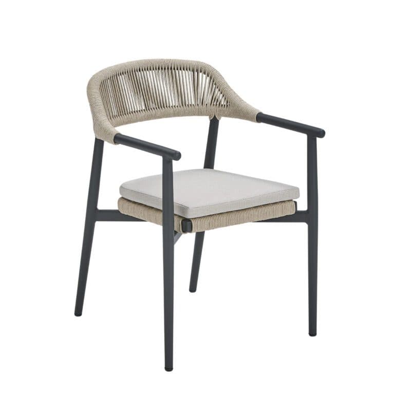 CASA DOMA "Terni" Stapelstuhl, Gestell Aluminium anthrazit, Sitz- und Rückenfläche Rope fossil, Sitzkissen Olefin beige