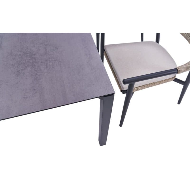 CASA DOMA "Terni" Stapelstuhl, Gestell Aluminium anthrazit, Sitzfläche Rope fossil, Sitzkissen Olefin beige und "Campana" Gartentisch Edelstahl & HPL anthrazit, 160x90 cm
