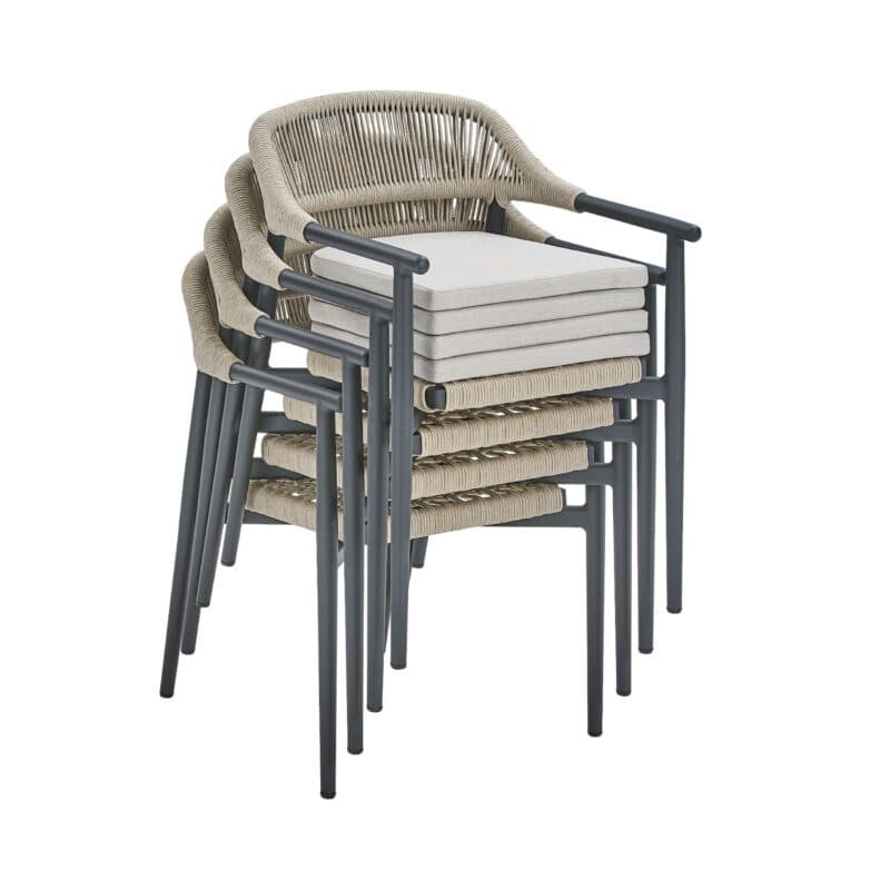 CASA DOMA "Terni" Stapelstuhl, Gestell Aluminium anthrazit, Sitz- und Rückenfläche Rope fossil, Sitzkissen Olefin beige