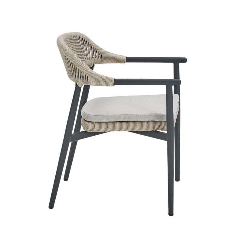 CASA DOMA "Terni" Stapelstuhl, Gestell Aluminium anthrazit, Sitz- und Rückenfläche Rope fossil, Sitzkissen Olefin beige