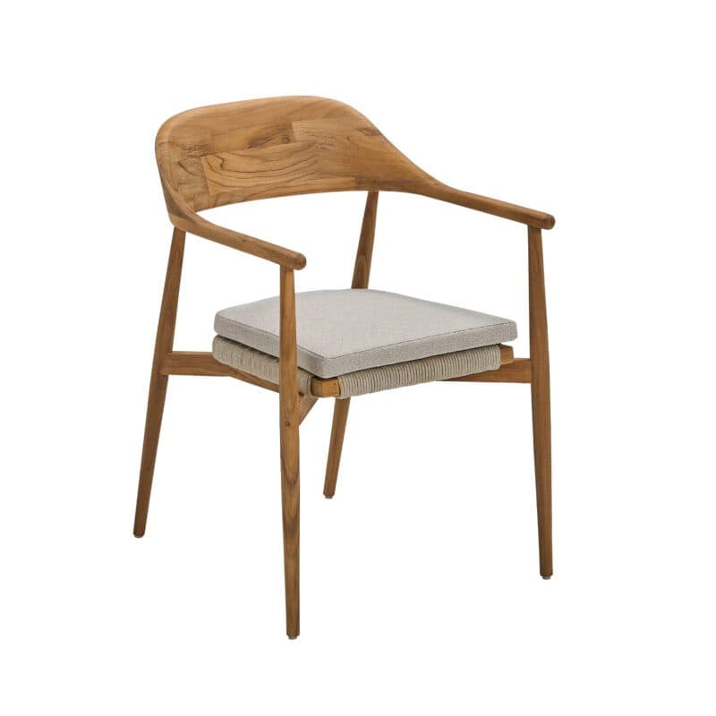 CASA DOMA "Terni" Stapelstuhl, Gestell Teakholz, Sitzfläche Rope fossil, Sitzkissen Olefin braun-beige