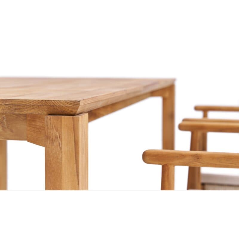 CASA DOMA "Terni" Stapelstuhl, Gestell Teakholz, Sitzfläche Rope fossil, Sitzkissen Olefin braun-beige und "Campana" Gartentisch Teakholz, 160x90 cm