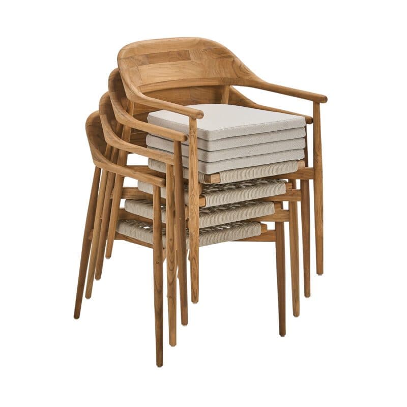 CASA DOMA "Terni" Stapelstuhl, Gestell Teakholz, Sitzfläche Rope fossil, Sitzkissen Olefin braun-beige