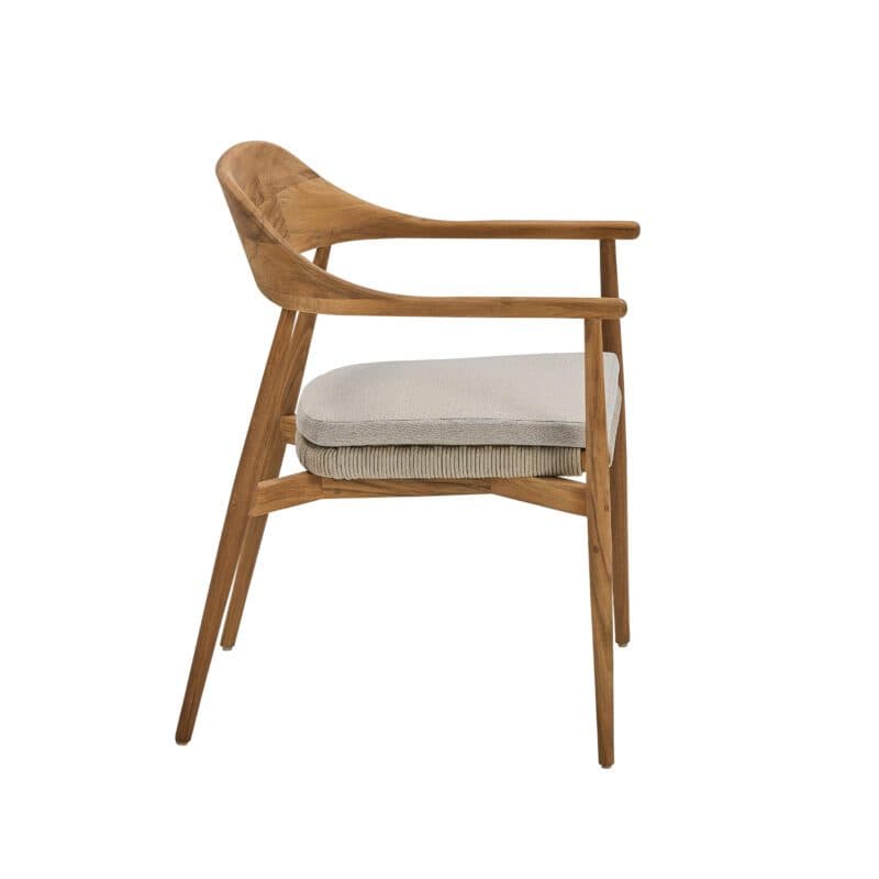 CASA DOMA "Terni" Stapelstuhl, Gestell Teakholz, Sitzfläche Rope fossil, Sitzkissen Olefin braun-beige