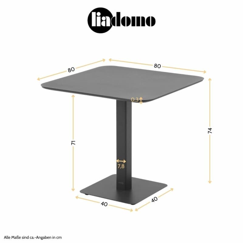 Liadomo "Torano" Klapptisch mit Aluminium-Tischplatte, Maßangaben