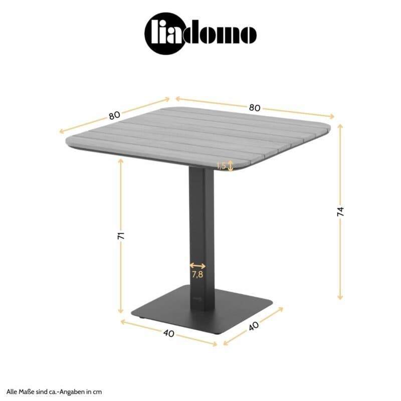 Liadomo "Torano" Klapptisch mit Teak-Tischplatte, Maßangaben