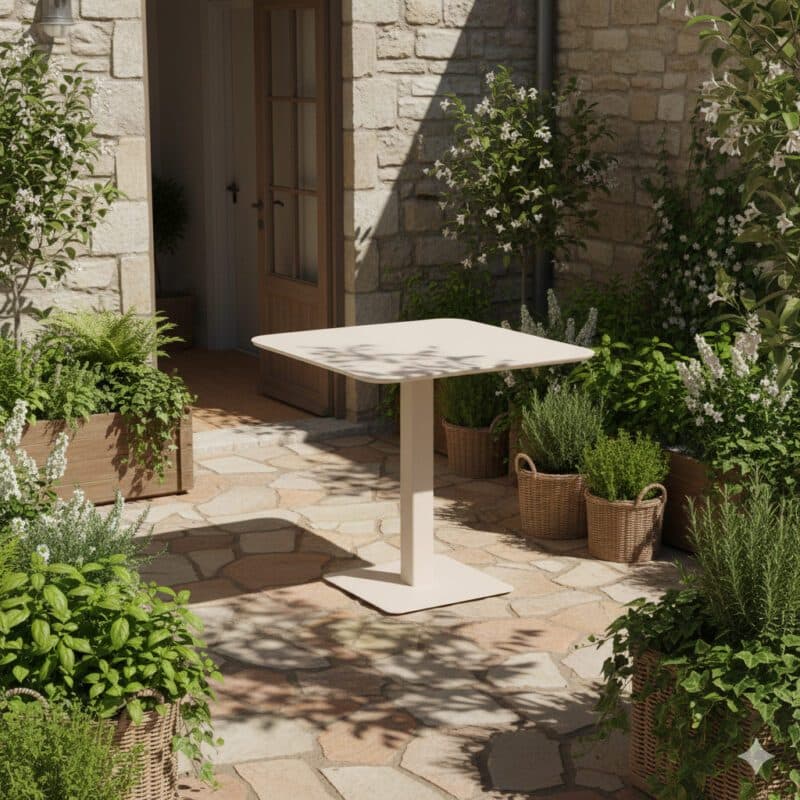 Liadomo "Torano" Klapptisch, Gestell und Tischplatte Aluminium cream (Bild KI-generiert)