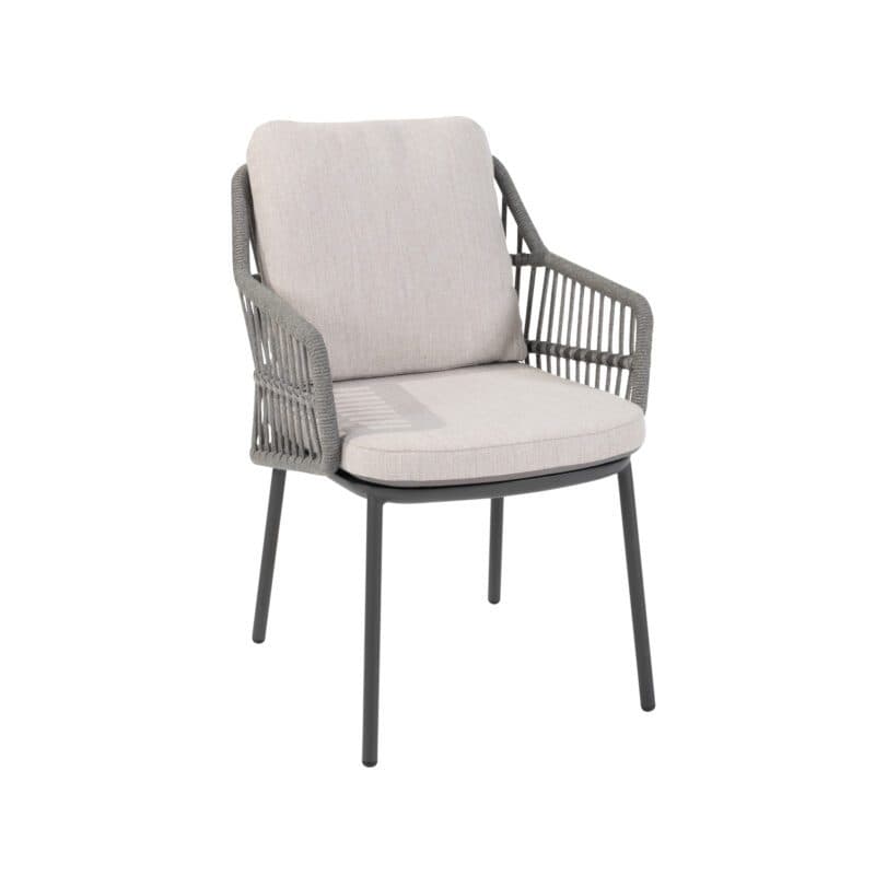 4Seasons Outdoor "Alicante" Diningsessel, Gestell Aluminium anthrazit, Rope-Bespannung grau, Kissen Olefin hellgrau