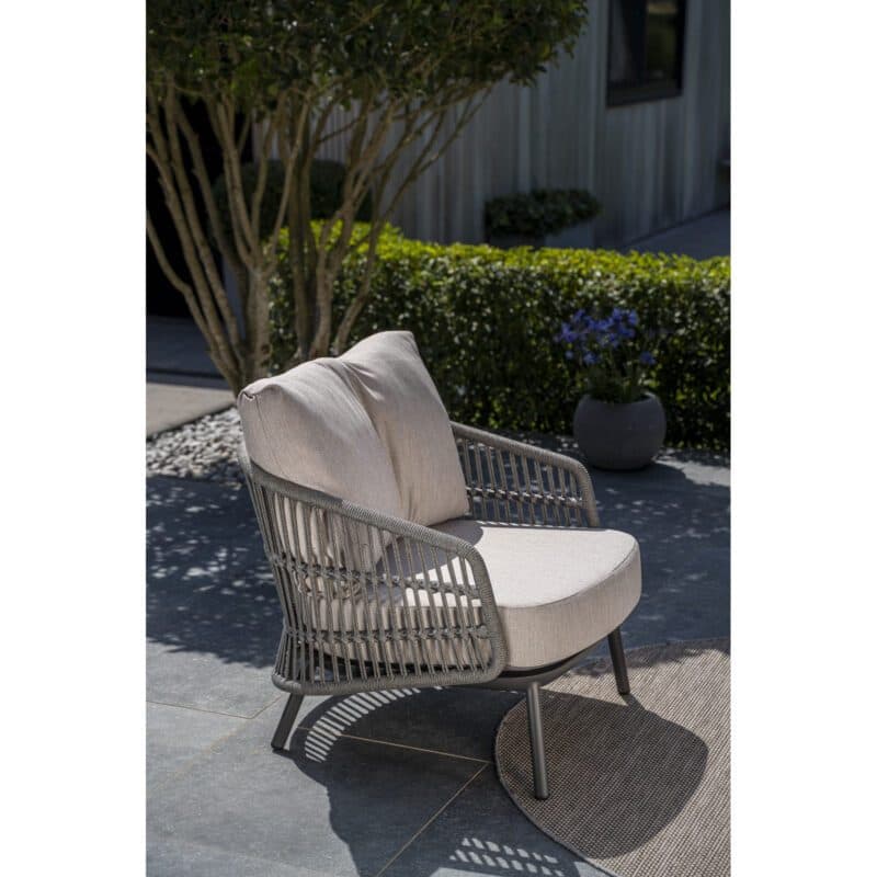 4Seasons Outdoor "Alicante" Loungeset 3-tlg., Gestelle Aluminium anthrazit, Rope-Bespannung grau, Kissen Olefin hellgrau