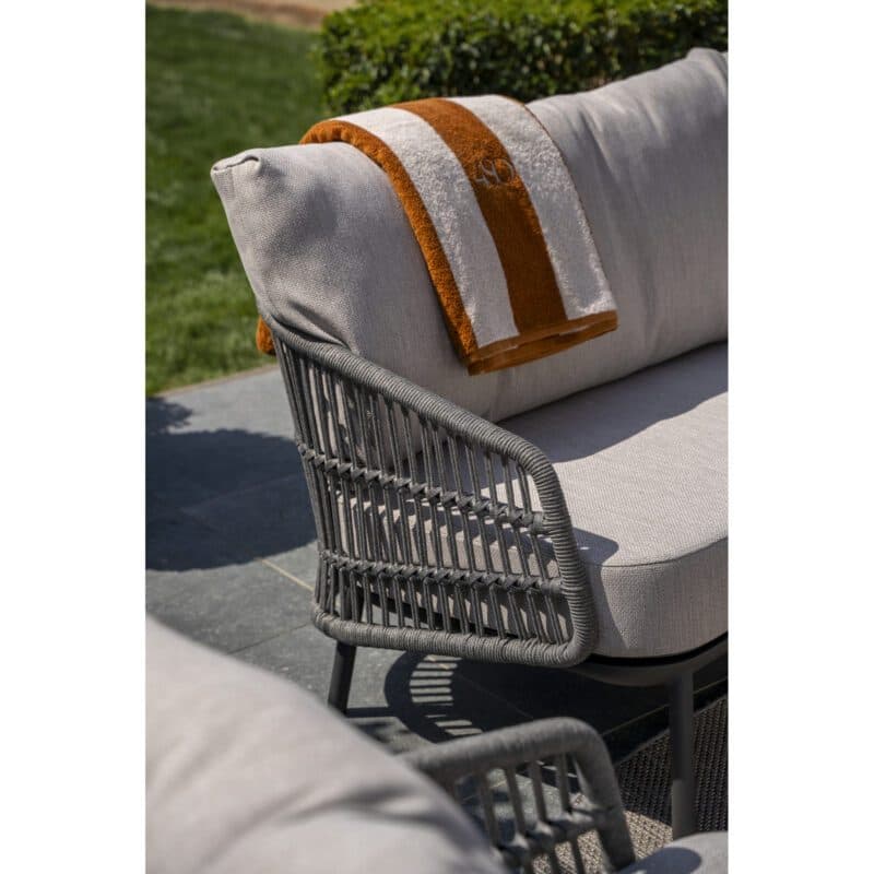 4Seasons Outdoor "Alicante" Loungeset 3-tlg., Gestelle Aluminium anthrazit, Rope-Bespannung grau, Kissen Olefin hellgrau