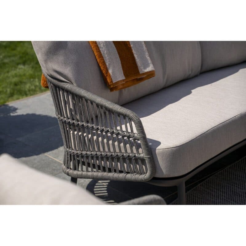 4Seasons Outdoor "Alicante" Loungeset 3-tlg., Gestelle Aluminium anthrazit, Rope-Bespannung grau, Kissen Olefin hellgrau