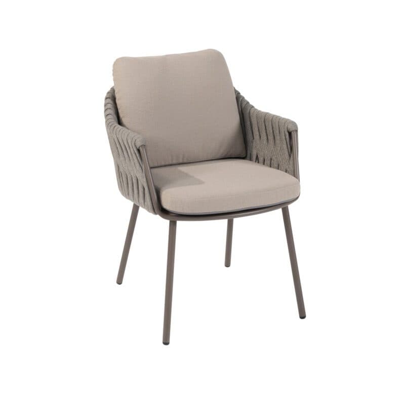 4Seasons Outdoor "Cannes" Diningsessel, Gestell Aluminium terre, Rope-Bespannung grau, Kissen Olefin hellgrau