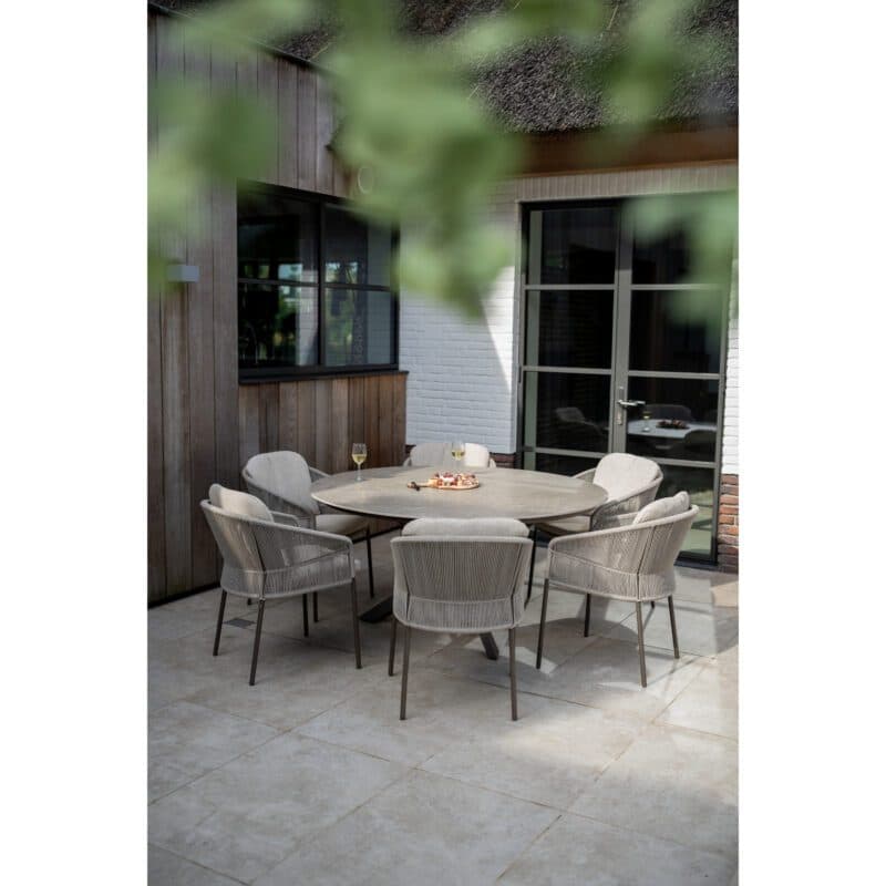 4Seasons Outdoor "Florence" Diningsessel, Gestell Aluminium terre, Rope-Bespannung hellgrau, Kissen Olefin hellgrau mit "Prado" Gartentisch, Tischplatte Keramik terre