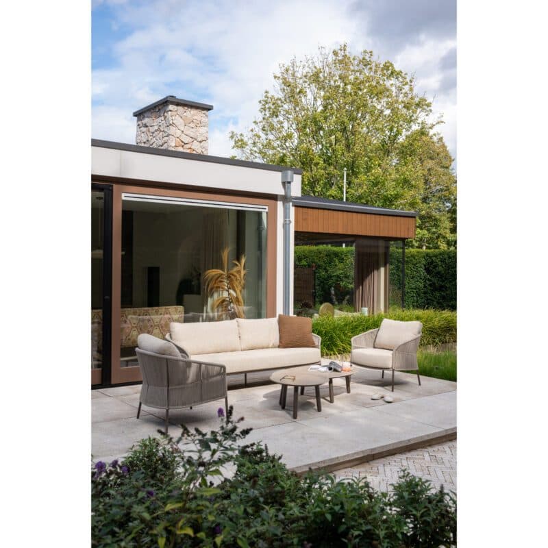 4Seasons Outdoor "Florence" Loungeset, Gestell Aluminium terre, Rope-Bespannung hellgrau, Kissen Olefin hellgrau mit "Salute" Loungetischen, Tischplatte Keramik grau