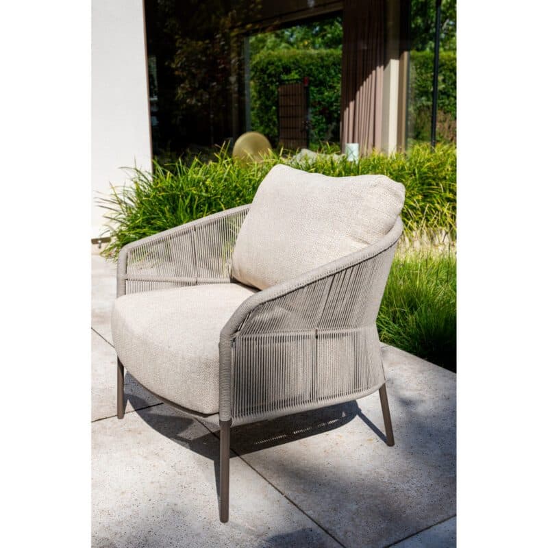 4Seasons Outdoor "Florence" Loungesessel, Gestell Aluminium terre, Rope-Bespannung hellgrau, Kissen Olefin hellgrau