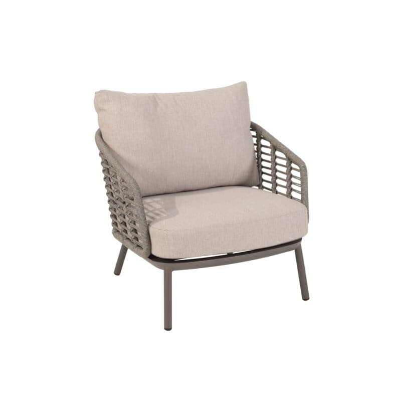 4Seasons Outdoor "Puglia" Loungesessel, Gestell Aluminium terre, Rope-Bespannung grau, Kissen Olefin hellgrau
