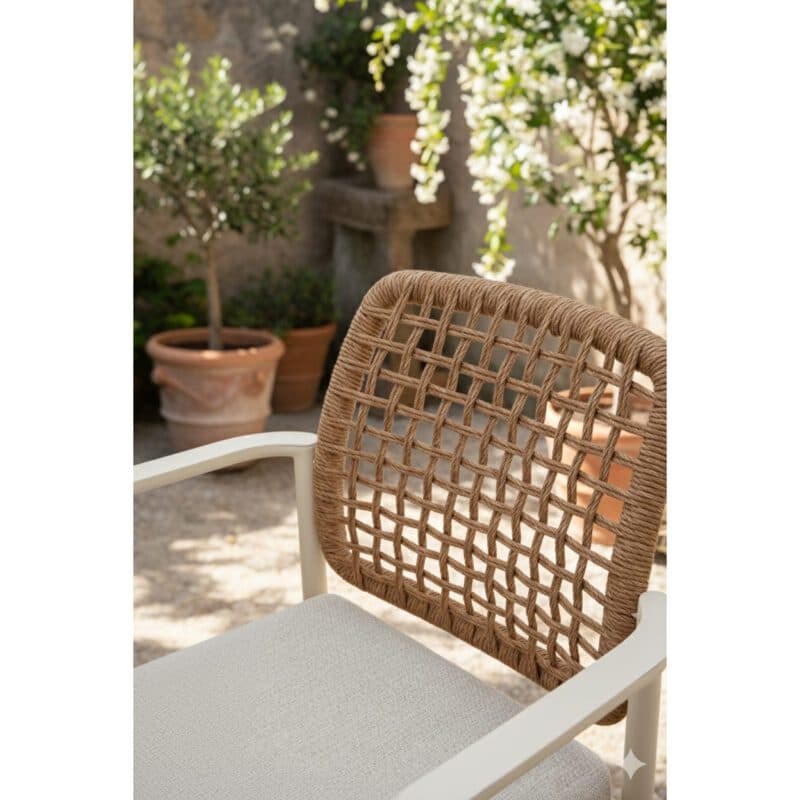 CASA DOMA "Lavello" Stapelstuhl, Gestell Aluminium cream, Polyrattan naturfarben, Kissen beige