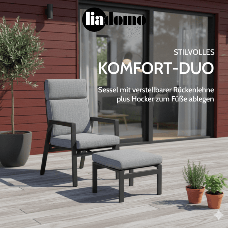 Liadomo "Celano" Diningsessel und Fußhocker (Hintergrund KI-generiert)