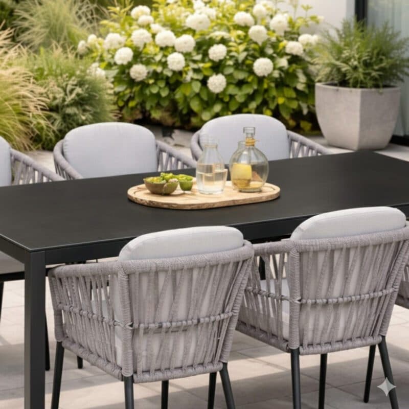 Liadomo Gartenmöbel-Set mit Gartensessel "Lenola" und Tisch "Scalea", 210x100cm, Aluminium anthrazit, Tischplatte Keramik (Bild KI-generiert)