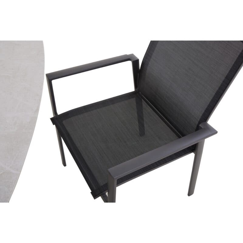 Liadomo "Limbadi" Stapelstuhl, Gestell Aluminium anthrazit, Bespannung Textilen anthrazit, Armlehne mit Aluminium-Auflage anthrazit