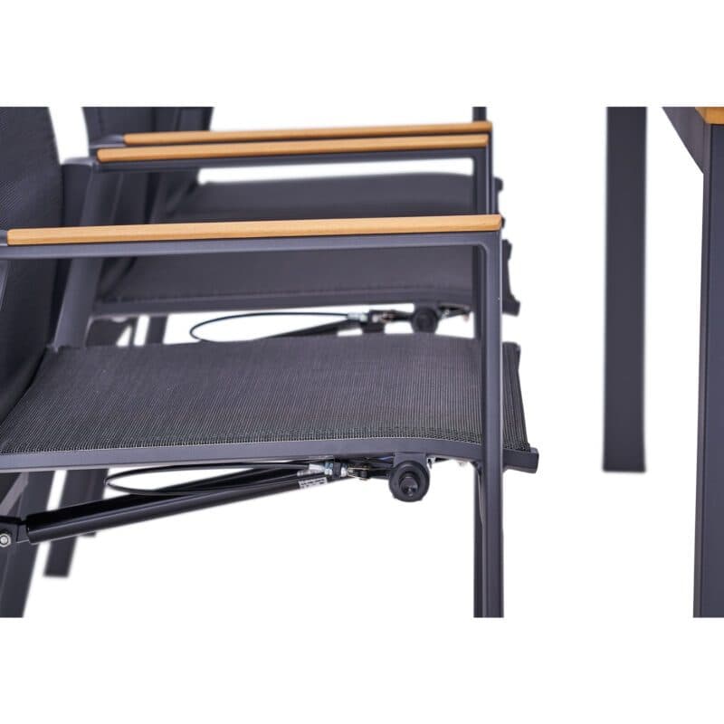 Liadomo Gartenmöbel-Set mit "Limbadi" Hochlehner Move und "Scalea" Tisch 210x100cm, Gestelle Aluminium anthrazit, Tischplatte und Armlehnen Teakholz
